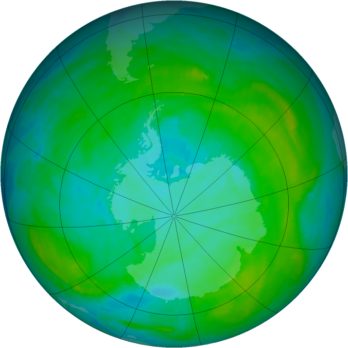 Antarctic ozone map for 12 January 1990